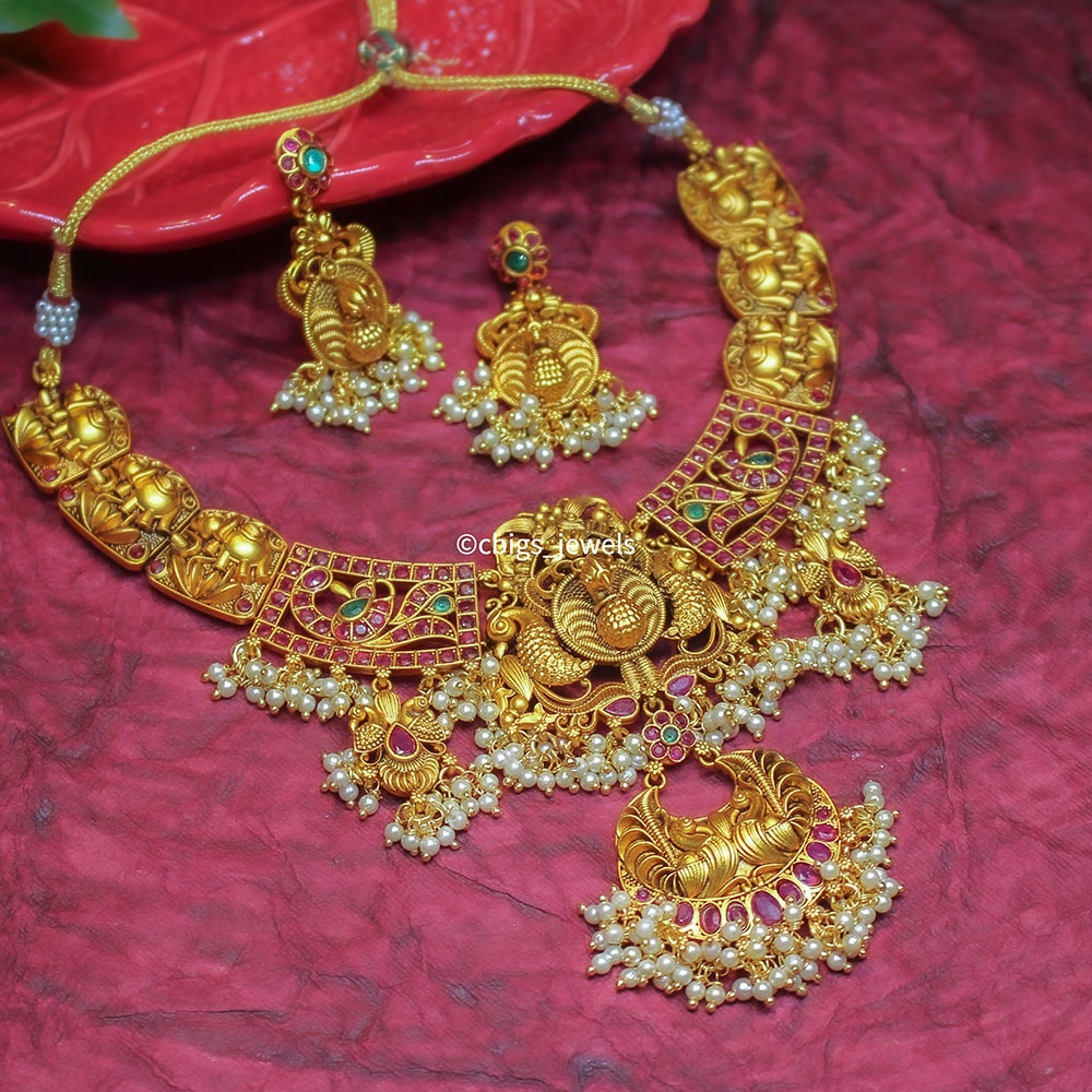 Temple Jewellery Necklace with Peacock Motif